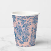 Frans toile de jouy blauw en roze elegant papieren bekers (Voorkant)