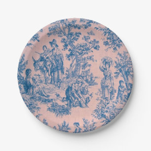 Frans toile de jouy blauw en roze elegant papieren bordje