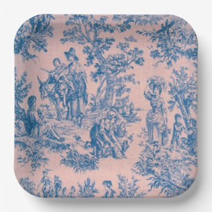 Frans toile de jouy blauw en roze elegant papieren bordje