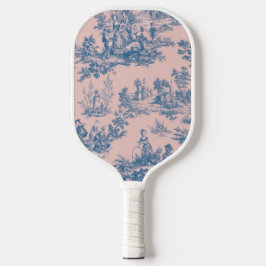 Frans toile de jouy blauw en roze elegant pickleball paddle