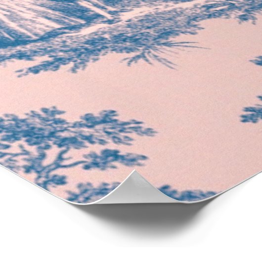 Frans toile de jouy blauw en roze elegant poster (Hoek)