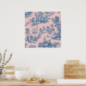Frans toile de jouy blauw en roze elegant poster (Keuken)