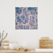 Frans toile de jouy blauw en roze elegant poster (Keuken)