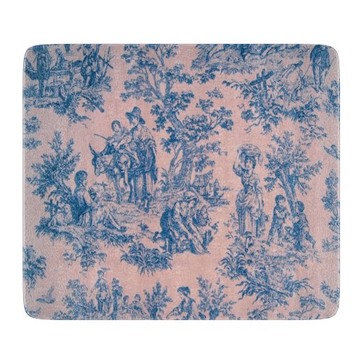 Frans toile de jouy blauw en roze elegant snijplank (Voorkant)