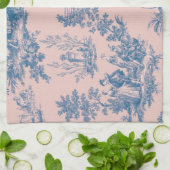 Frans toile de jouy blauw en roze elegant theedoek (Gevouwen)