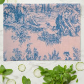 Frans toile de jouy blauw en roze elegant theedoek (Gevouwen)