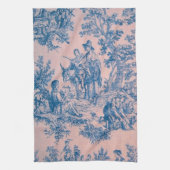 Frans toile de jouy blauw en roze elegant theedoek (Verticaal)