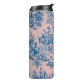 Frans toile de jouy blauw en roze elegant thermosbeker (Gedraaid links)