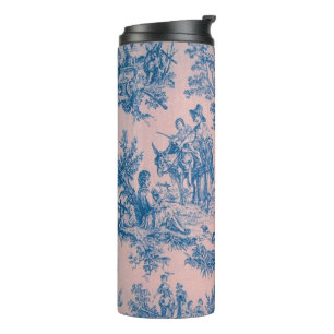 Frans toile de jouy blauw en roze elegant thermosbeker
