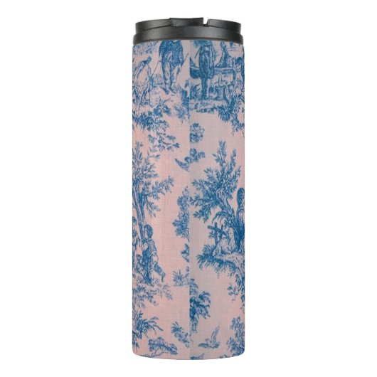Frans toile de jouy blauw en roze elegant thermosbeker (Achterkant)