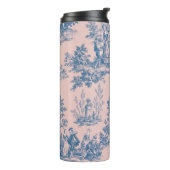 Frans toile de jouy blauw en roze elegant thermosbeker (Gedraaid links)