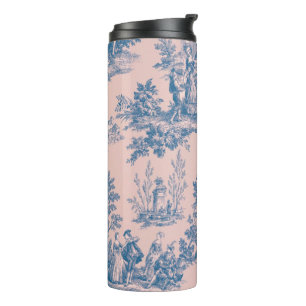 Frans toile de jouy blauw en roze elegant thermosbeker