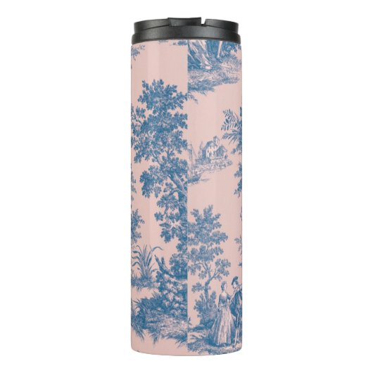 Frans toile de jouy blauw en roze elegant thermosbeker (Achterkant)