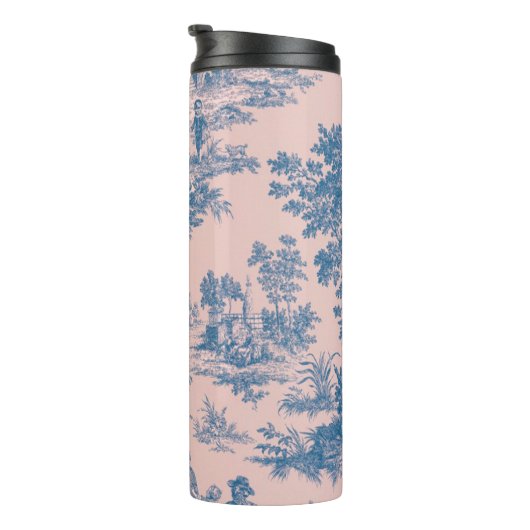 Frans toile de jouy blauw en roze elegant thermosbeker (Geroteerd rechts)
