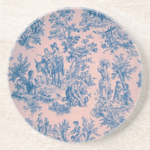 Frans toile de jouy blauw en roze elegant zandsteen onderzetter