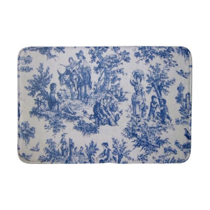 Frans toile de jouy blauw en wit elegant badmat