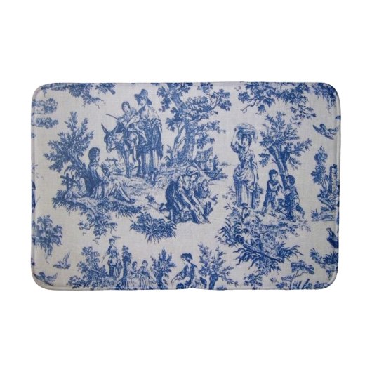 Frans toile de jouy blauw en wit elegant badmat (Voorkant)