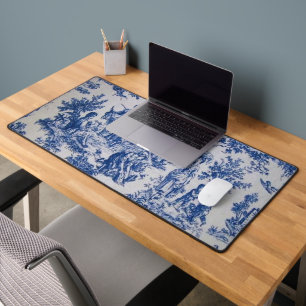 Frans toile de jouy blauw en wit elegant bureaumat