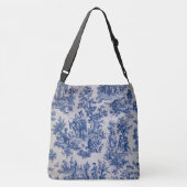 Frans toile de jouy blauw en wit elegant crossbody tas (Achterkant)