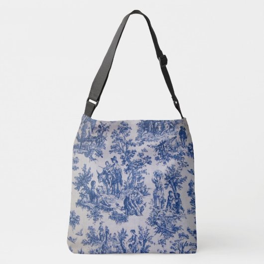 Frans toile de jouy blauw en wit elegant crossbody tas (Achterkant)