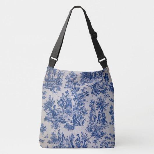 Frans toile de jouy blauw en wit elegant crossbody tas (Voorkant)
