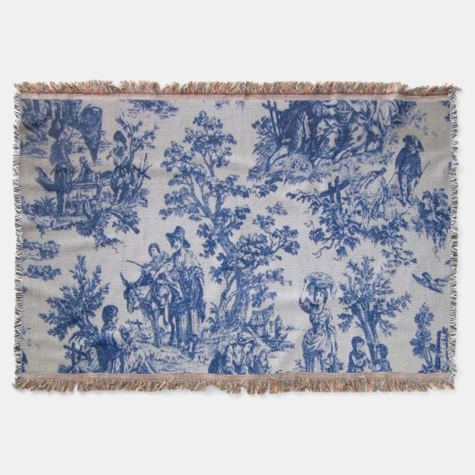 Frans toile de jouy blauw en wit elegant deken (Voorkant)