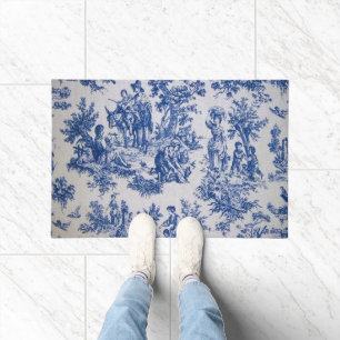 Frans toile de jouy blauw en wit elegant deurmat