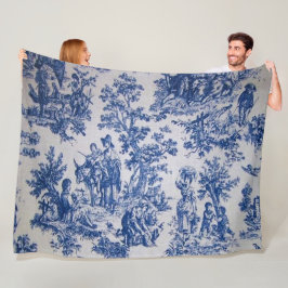 Frans toile de jouy blauw en wit elegant fleece deken