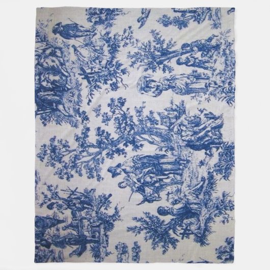Frans toile de jouy blauw en wit elegant fleece deken (Voorkant)