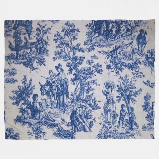 Frans toile de jouy blauw en wit elegant fleece deken (Voorkant (Horizontaal))
