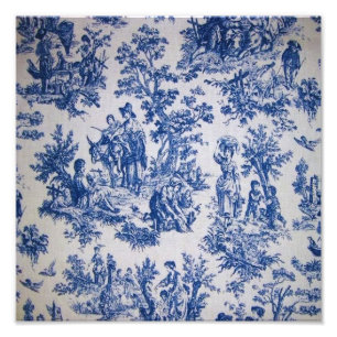 Frans toile de jouy blauw en wit elegant foto afdruk