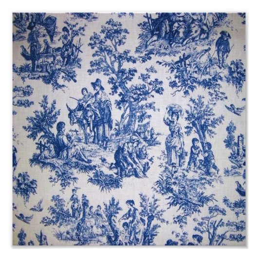 Frans toile de jouy blauw en wit elegant foto afdruk (Voorkant)
