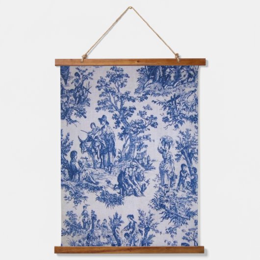 Frans toile de jouy blauw en wit elegant hangend wandkleed (Voorkant)