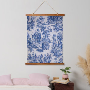 Frans toile de jouy blauw en wit elegant hangend wandkleed