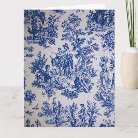 Frans toile de jouy blauw en wit elegant kaart (Voorkant)