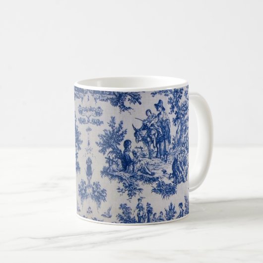 Frans toile de jouy blauw en wit elegant koffiemok (Voorkant rechts)