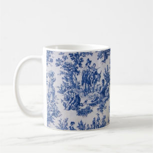Frans toile de jouy blauw en wit elegant koffiemok