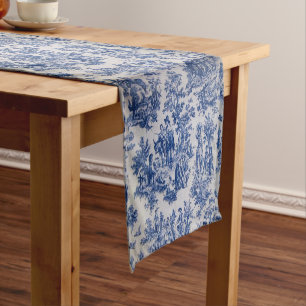 Frans toile de jouy blauw en wit elegant korte tafelloper
