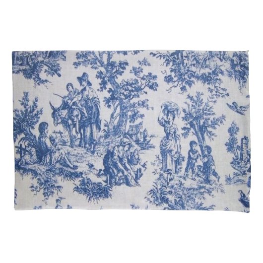 Frans toile de jouy blauw en wit elegant kussensloop (Voorkant)