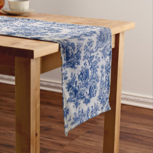 Frans toile de jouy blauw en wit elegant lange tafelloper