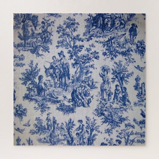 Frans toile de jouy blauw en wit elegant legpuzzel (Verticaal)