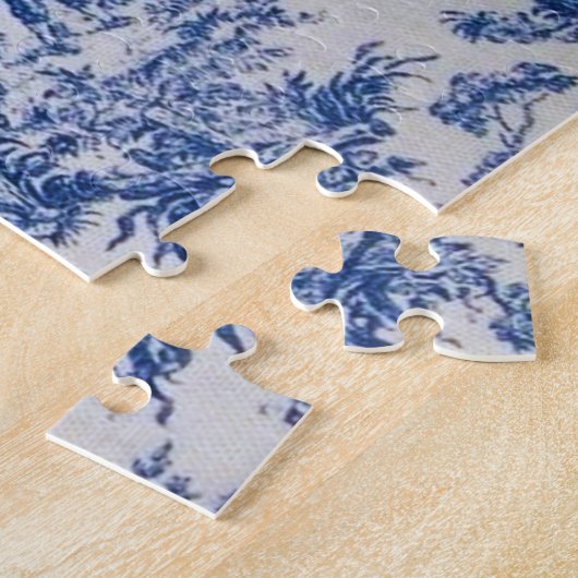 Frans toile de jouy blauw en wit elegant legpuzzel (Zijkant)