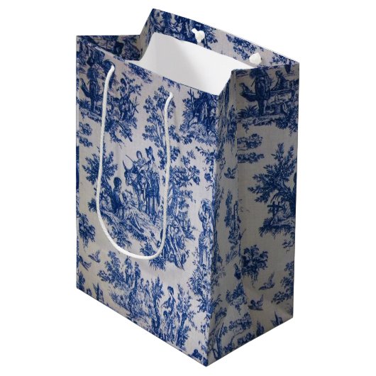 Frans toile de jouy blauw en wit elegant medium cadeauzakje (Voorkant Gekanteld)