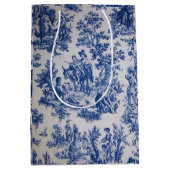 Frans toile de jouy blauw en wit elegant medium cadeauzakje (Voorkant)