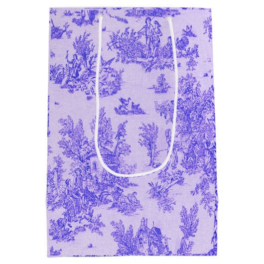 Frans toile de jouy blauw en wit elegant medium cadeauzakje (Achterkant)