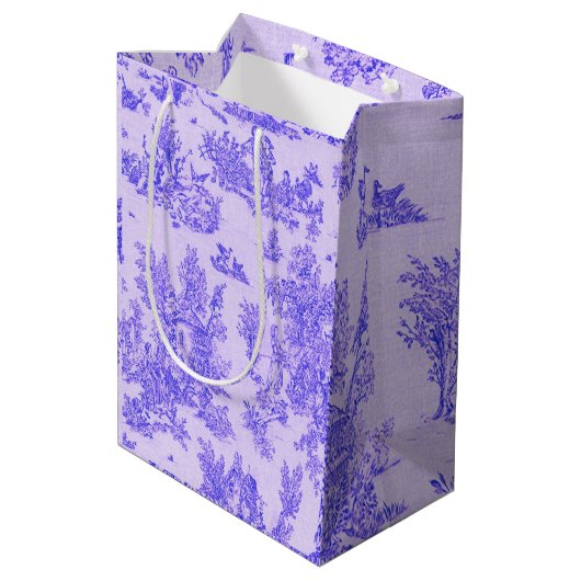 Frans toile de jouy blauw en wit elegant medium cadeauzakje (Achterkant Gekanteld)