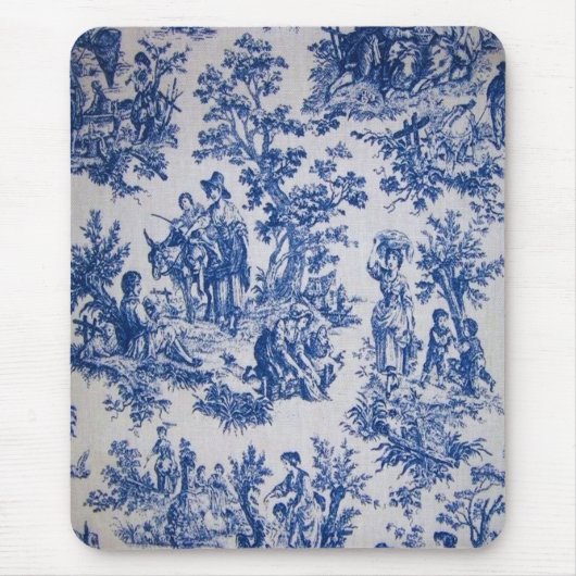 Frans toile de jouy blauw en wit elegant muismat (Voorkant)