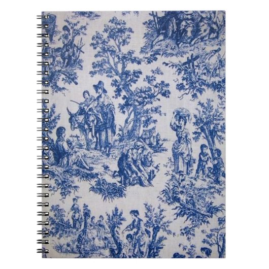 Frans toile de jouy blauw en wit elegant notitieboek (Voorkant)