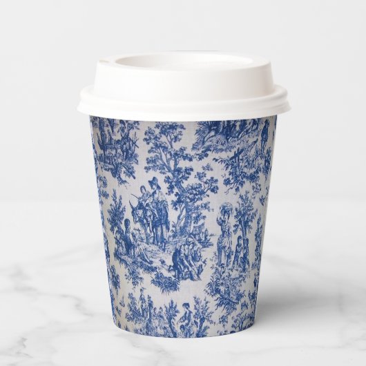 Frans toile de jouy blauw en wit elegant papieren bekers (Achterkant)