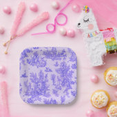 Frans toile de jouy blauw en wit elegant papieren bordje (Feest)